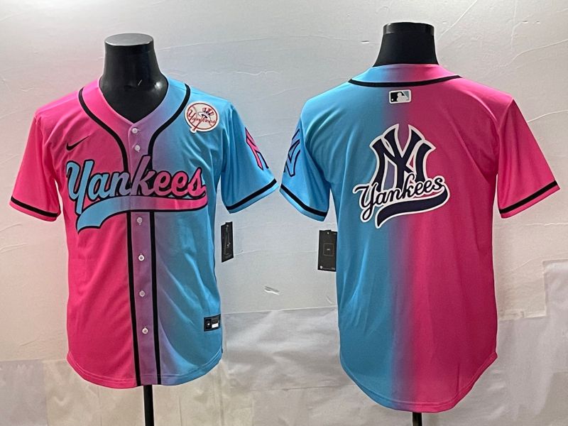 Men 2025 New York Yankees Blank Blue pink Game Nike MLB Jersey style 0019